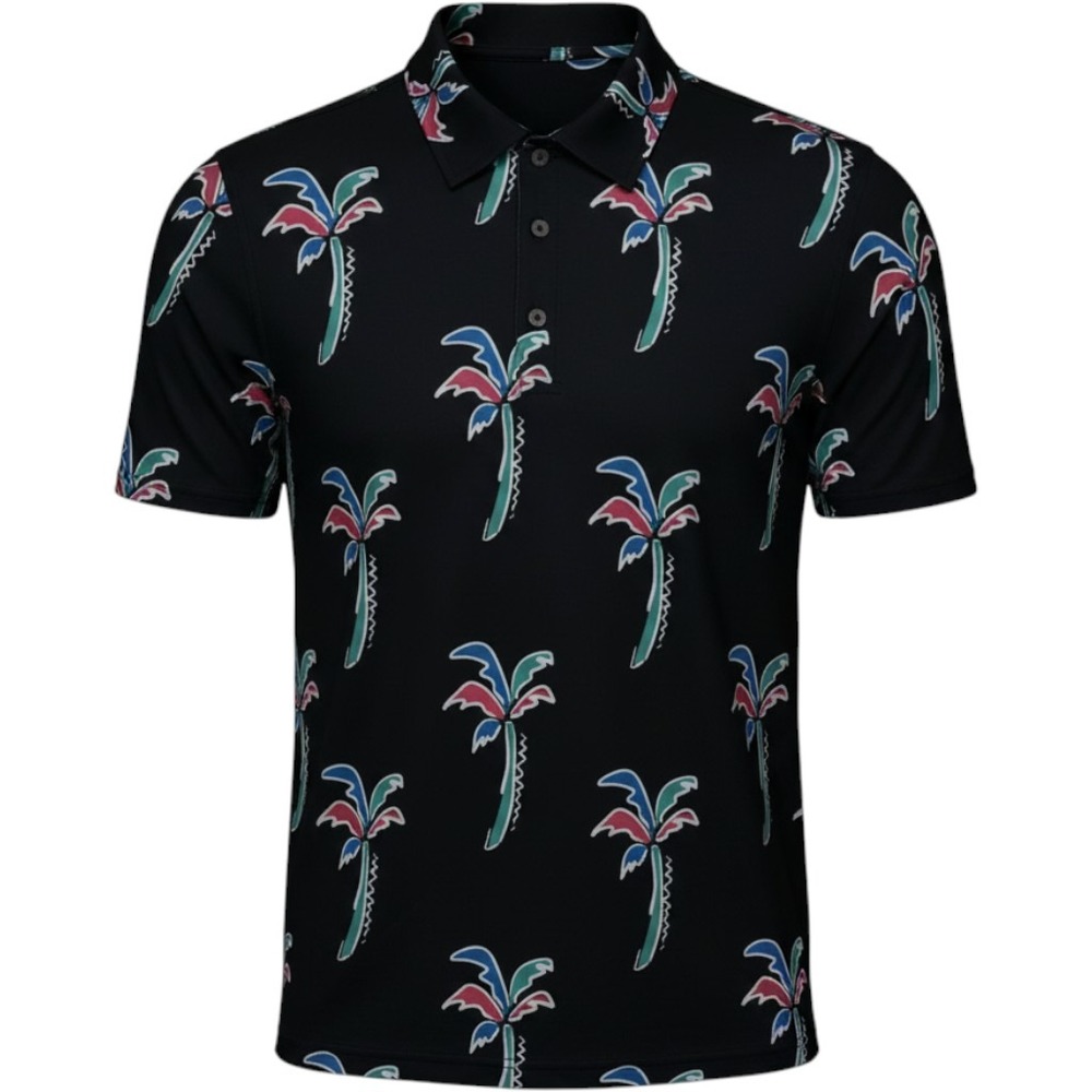 Chubbies Shirt Mens Sz Small Black Palm Trees Vacation Short Sleeve Polo Collar
